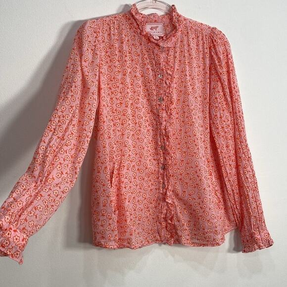 Banjanan Blouse Scattered Flowers Lightweight ruffles Women's Small Pink - Picture 5 of 14